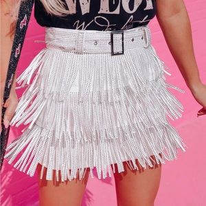 White rhinestone fringe skirt
